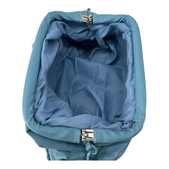 NWT Badgley Mischka Vegan Leather Wrapped Frame Clutch Women’s Purse Blue - Picture 4 of 8